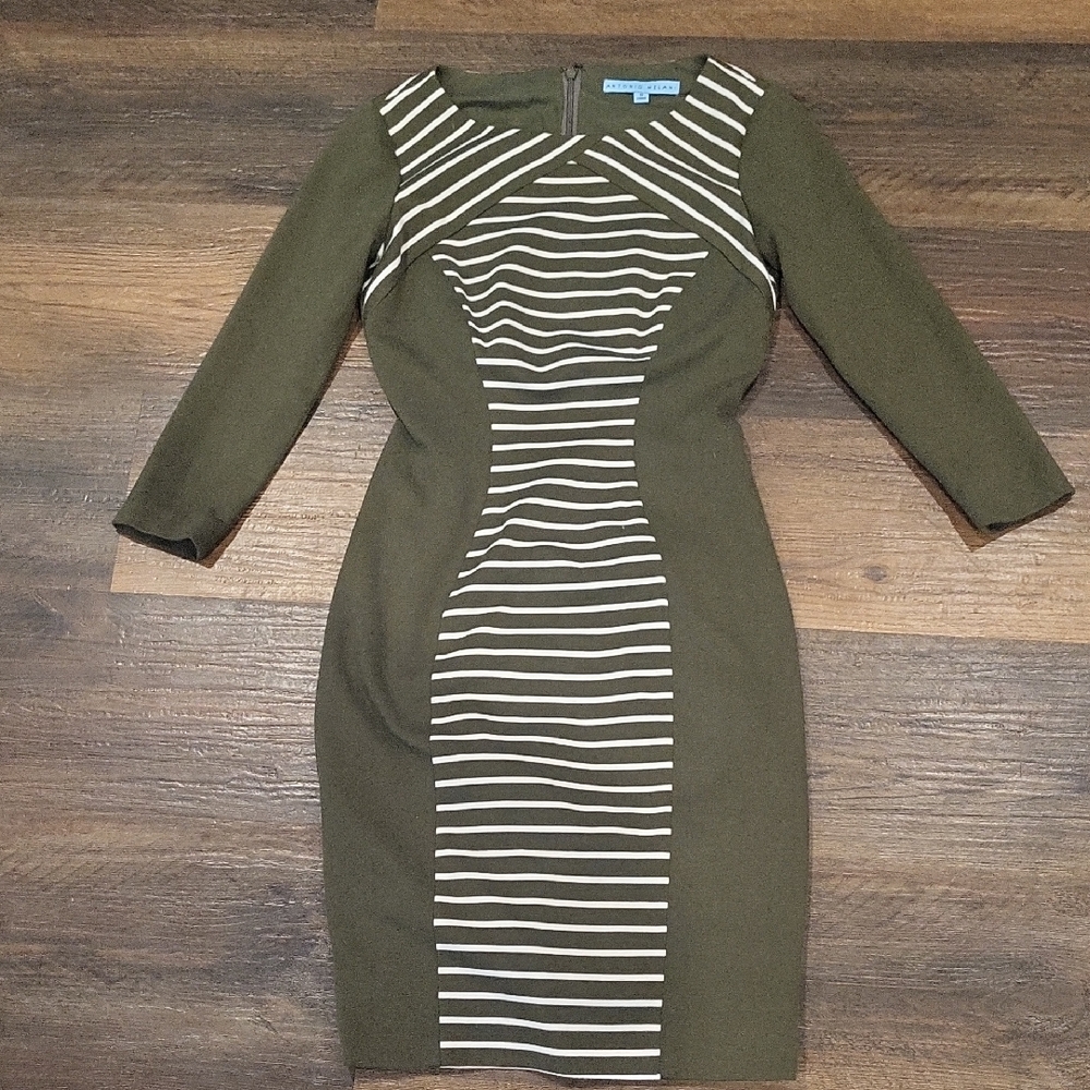 ANTONIO MELANI Olive and White Long Sleeve Dress
